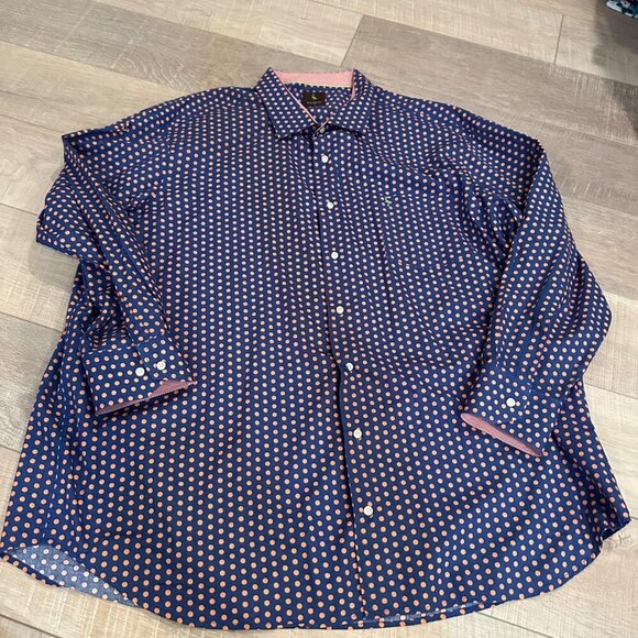 TAILORBYRD MENS BLUE AND ORANGE POLKA DOT LONG SLEEVE BUTTON SHIRT 3X - Picture 1 of 11